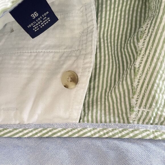 Roundtree & Yorke Shorts Mens 36 Trademark Pleated Green Striped - Picture 12 of 13